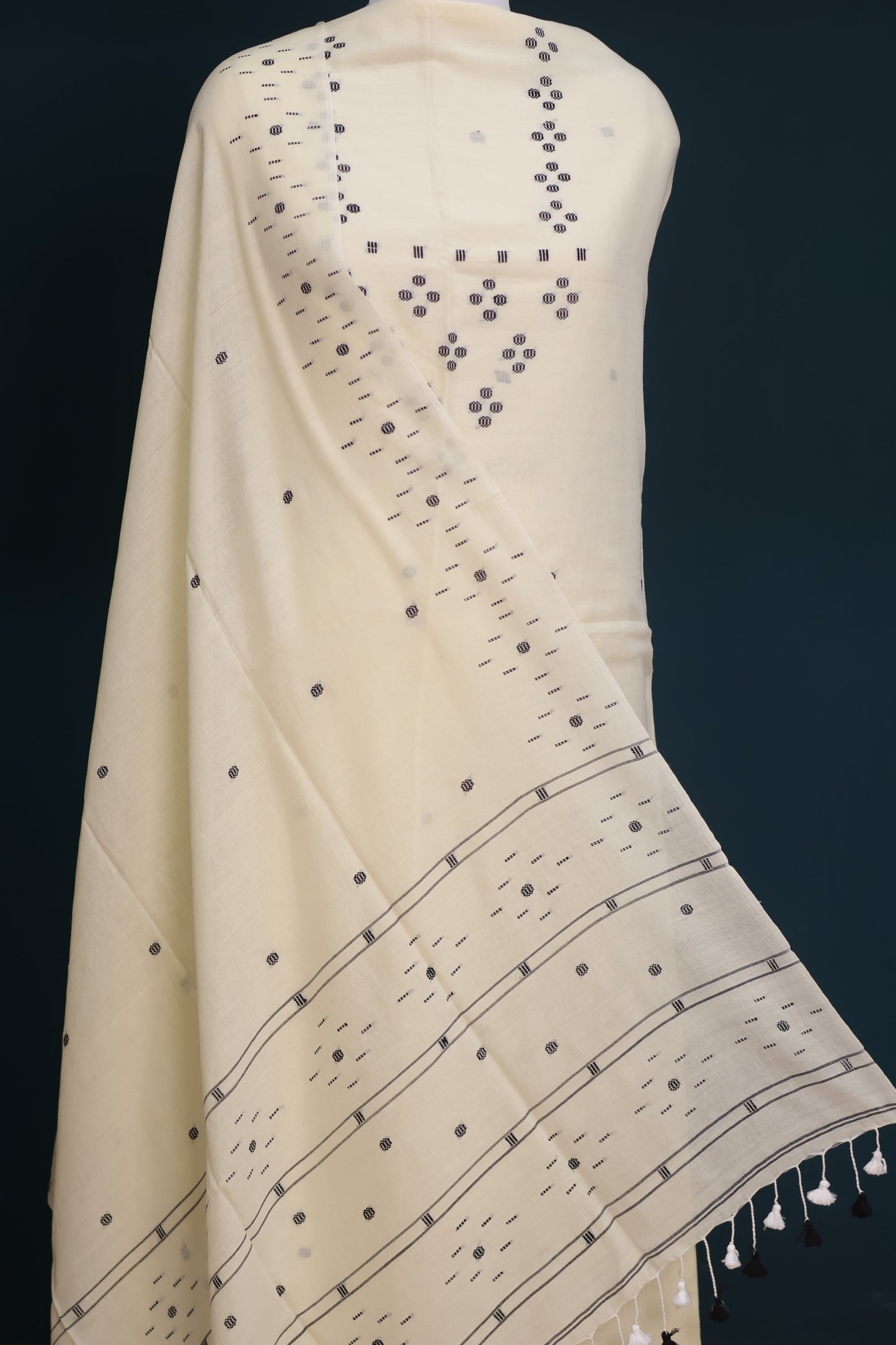 Cream Handwoven weaving butta pure Malai cotton 2 piece suit sets