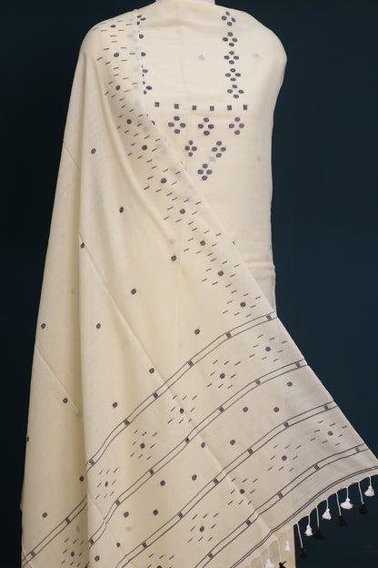 Cream Handwoven weaving butta pure Malai cotton 2 piece suit sets