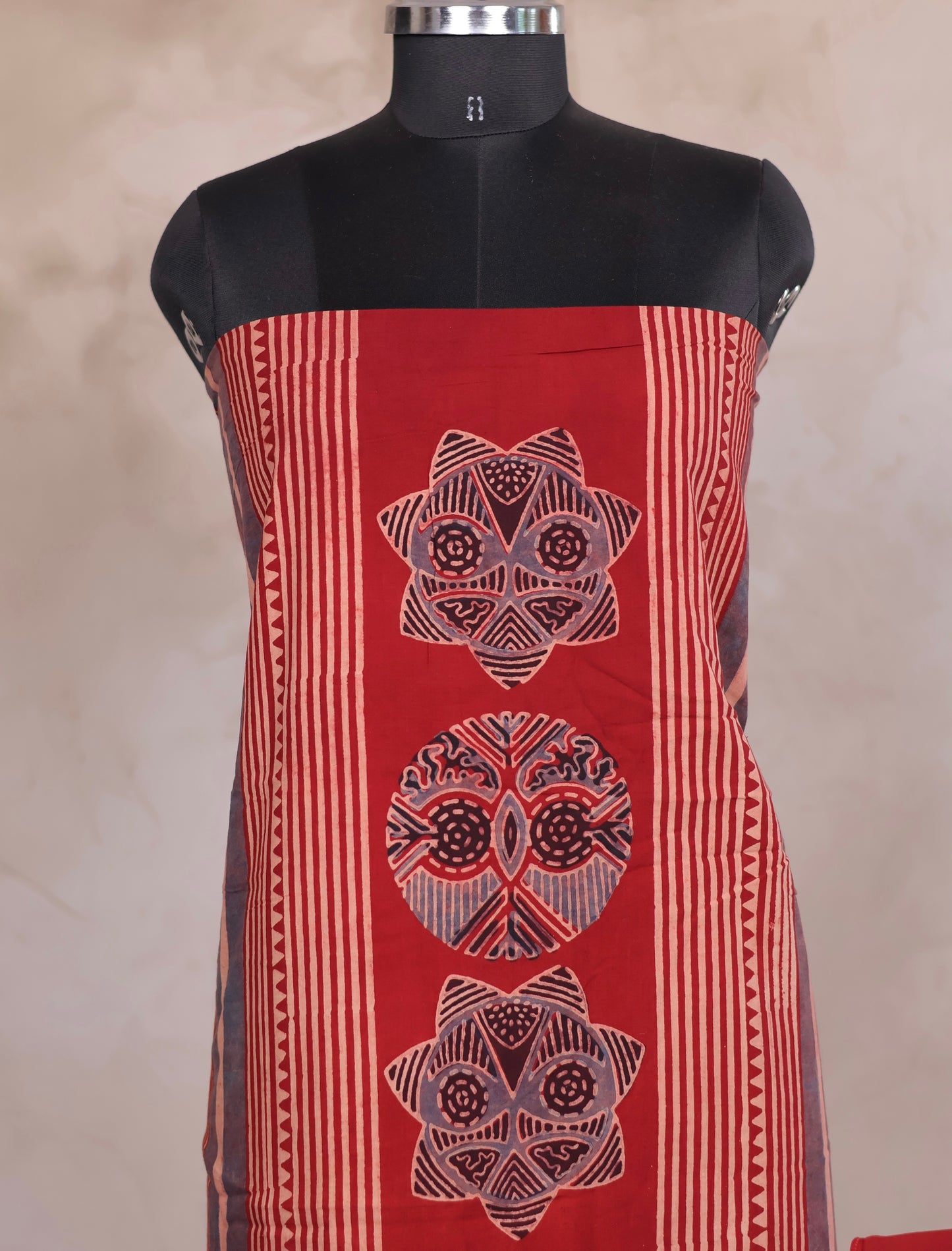 Ajrakh Handblock Printed Pure Cotton 2 Piece Suit Set | Looms & Tassels