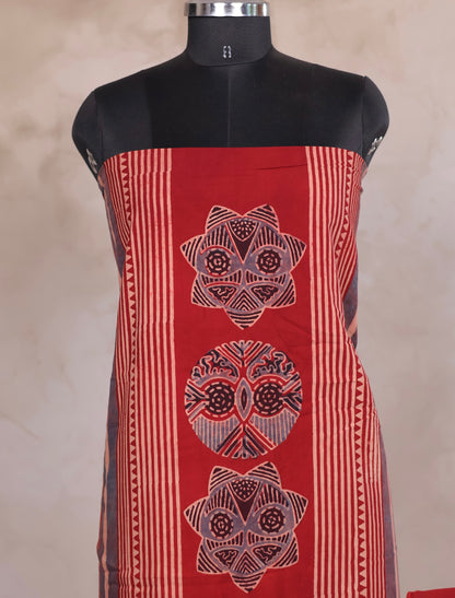 Ajrakh Handblock Printed Pure Cotton 2 Piece Suit Set | Looms & Tassels
