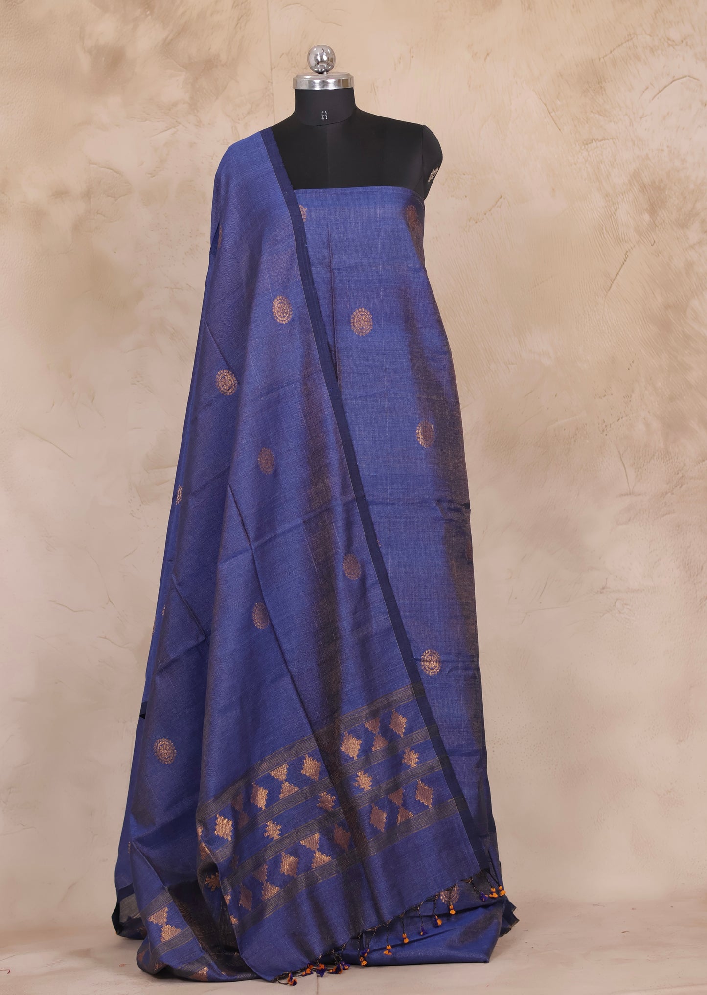 Blue Handwoven Jamdhani weaving Tissue Linen 2 piece suit sets | Looms & Tassels