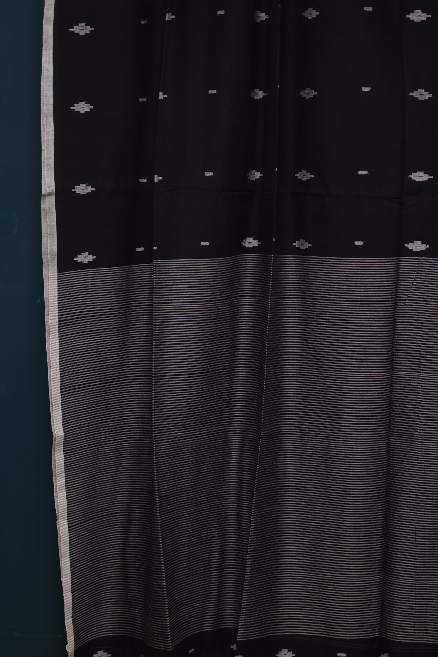 Black Pure Handwoven Mercerised Cotton Saree with Butta Weaving