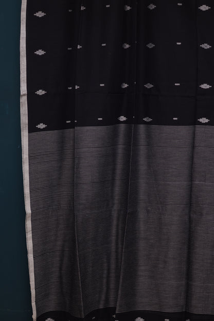 Black Pure Handwoven Mercerised Cotton Saree with Butta Weaving