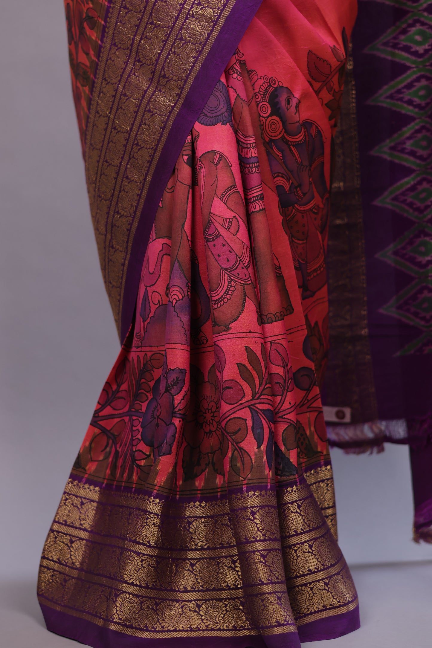 Kanchi Pattu Hand Painted Pen Kalamkari Saree