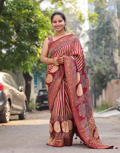 Ajrakh Dola Silk Saree