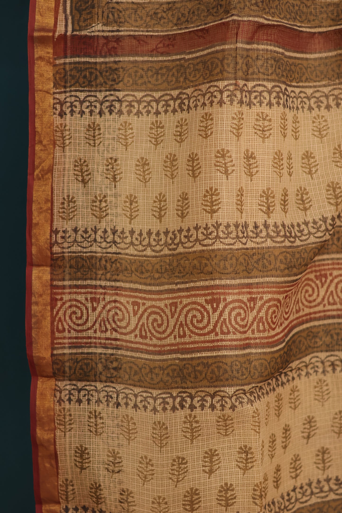 Bagru Hand block printed Kota Doria Saree