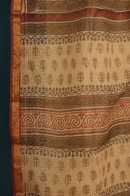 Bagru Hand block printed Kota Doria Saree