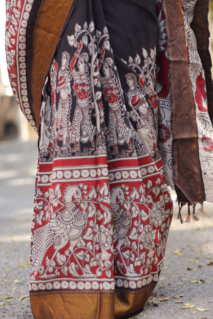 Black chennur silk Handcrafted Nizam Border Saree