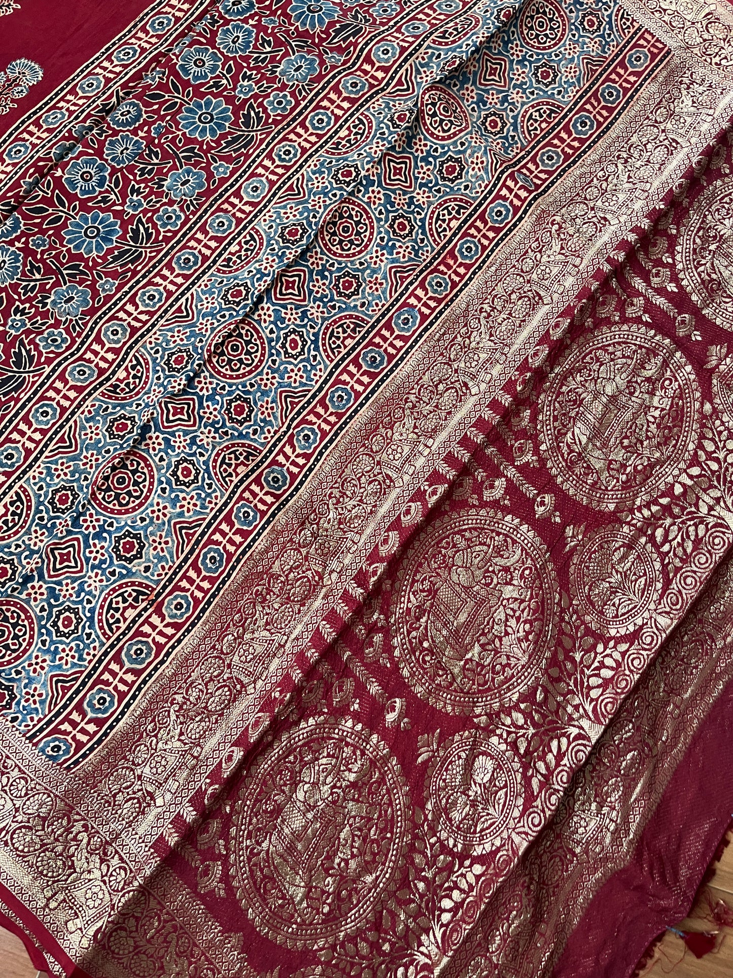 Ajrakh Dola Silk Saree