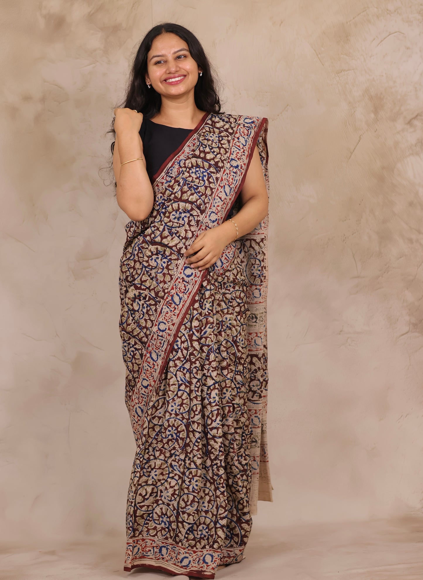 Hand Block Printed Kalamkari Chennur Silk Saree