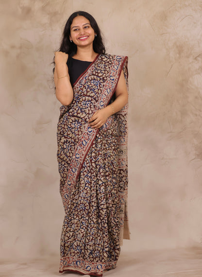 Hand Block Printed Kalamkari Chennur Silk Saree