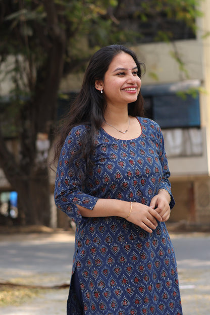 Indigo Ajrakh Hand Block printed Kurta