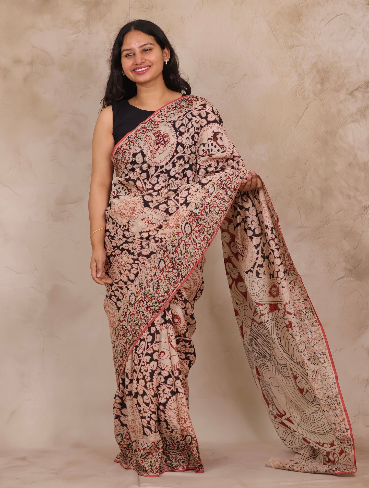 Hand Block Printed Kalamkari Chennur Silk Saree