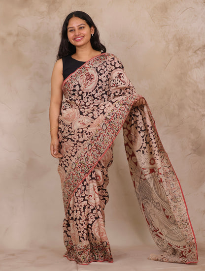 Hand Block Printed Kalamkari Chennur Silk Saree