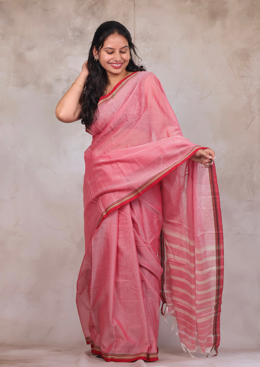 Onion Pink Narayanpet Cotton Saree | Looms & Tassels
