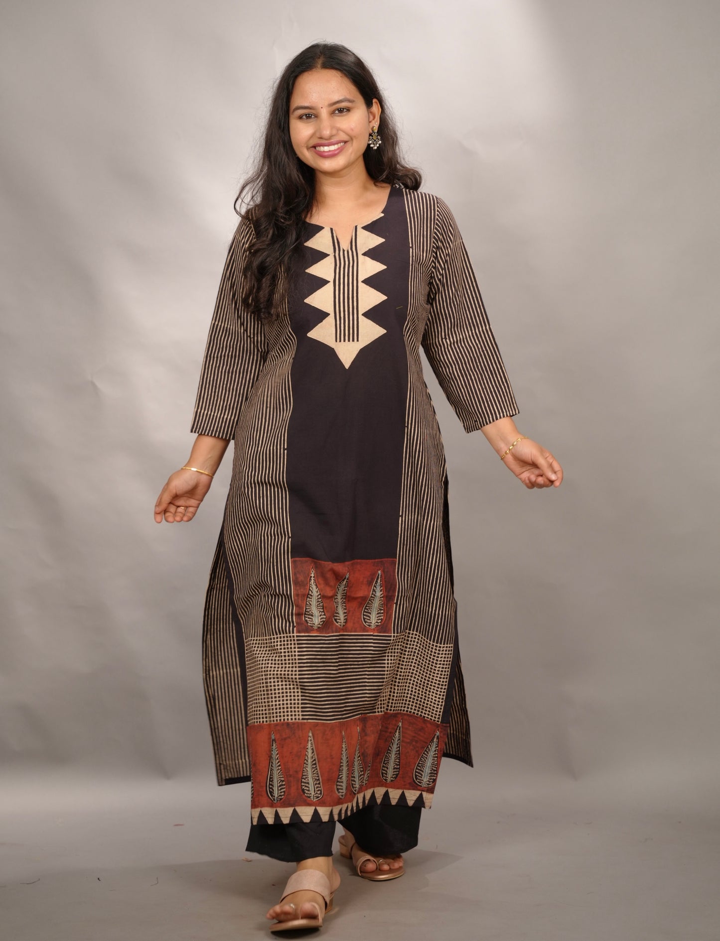 Black Ajrakh Pattern Hand Block printed Kurti | Looms & Tassels