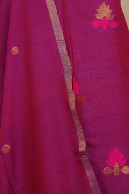 Magenta Pink Handwoven Jamdhani weaving pure Mercerised Malai cotton 2 piece suit sets | Looms & Tassels