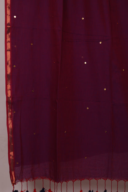 Dual Tone Pure Handwoven Malai Cotton Saree with Sequence Work