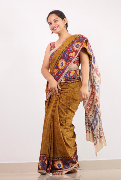 Dyeing Kalamkari Pure Cotton Saree