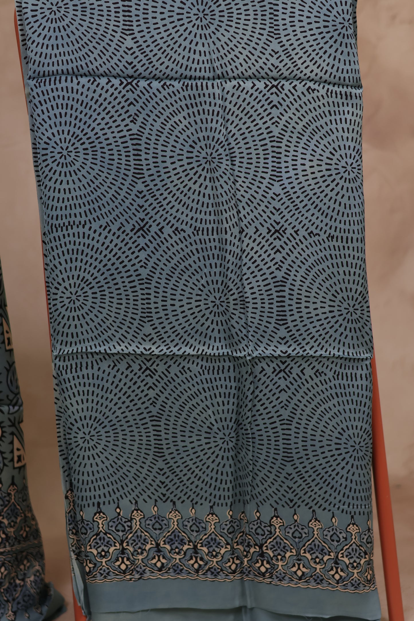Sky Blue Ajrakh Hand Block Printed Natural Dyed Modal Silk 2 Piece Suit Set | Looms & Tassels