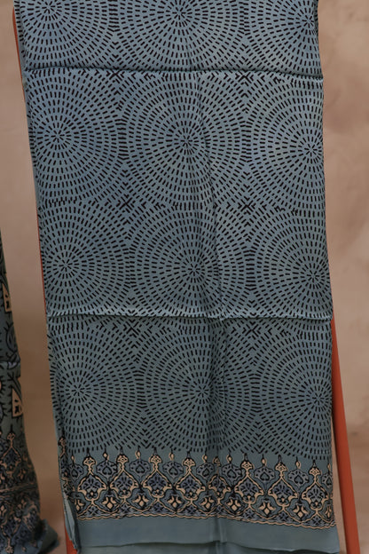 Sky Blue Ajrakh Hand Block Printed Natural Dyed Modal Silk 2 Piece Suit Set | Looms & Tassels