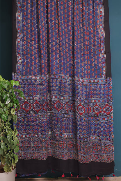 Indigo Ajrakh Modal Silk Saree