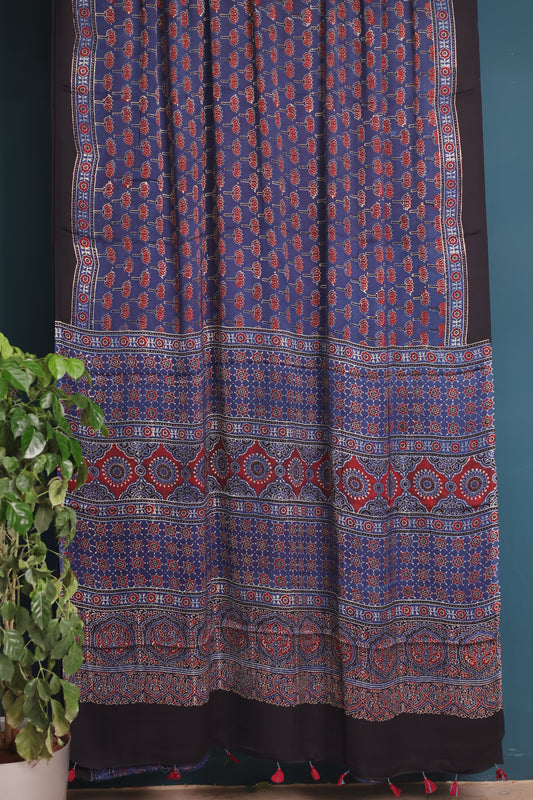 Indigo Ajrakh Modal Silk Saree