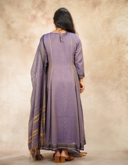 Lavender Narayanpet Cotton Anarkali Dress with Narayanpet Dupatta | Looms & Tassels