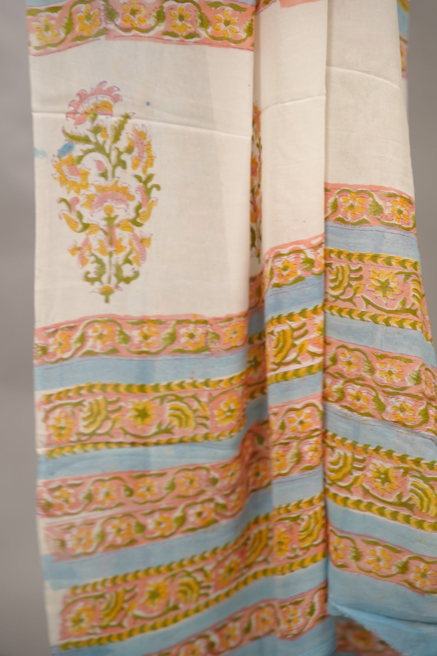 Sky Blue Georgette Hand Block Printed Saree| Looms & Tassels