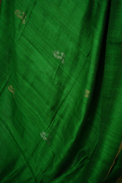 Green Handloom Jamdhani Pure Matka Silk Saree with Muslin Silk Pallu