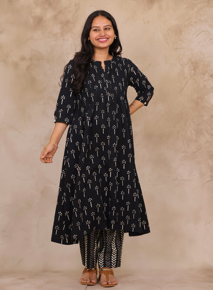 Black Pure Mul Cotton Co-Ord Set | Looms & Tassels