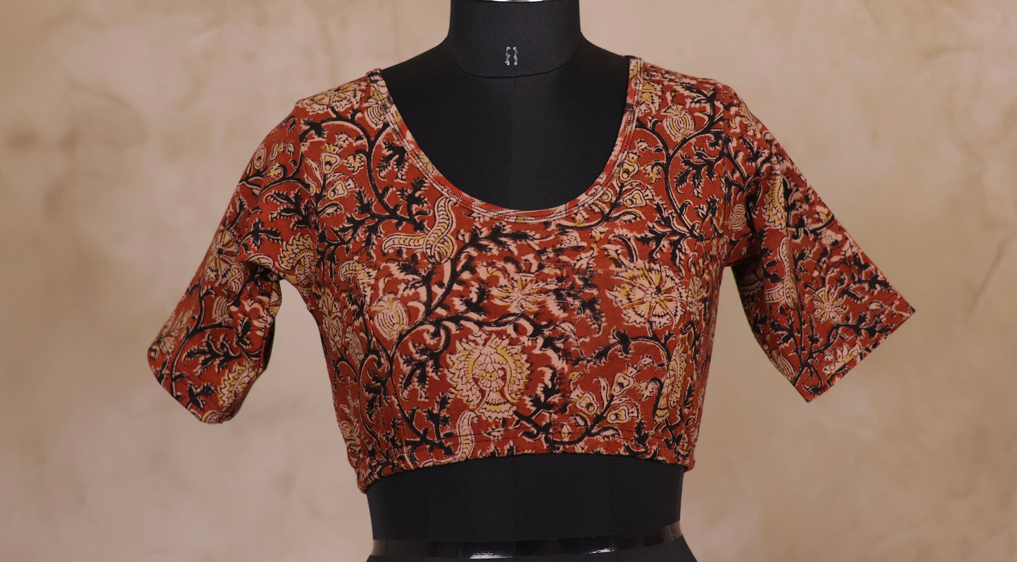 Stretchable Hand block printed kalamkari blouse