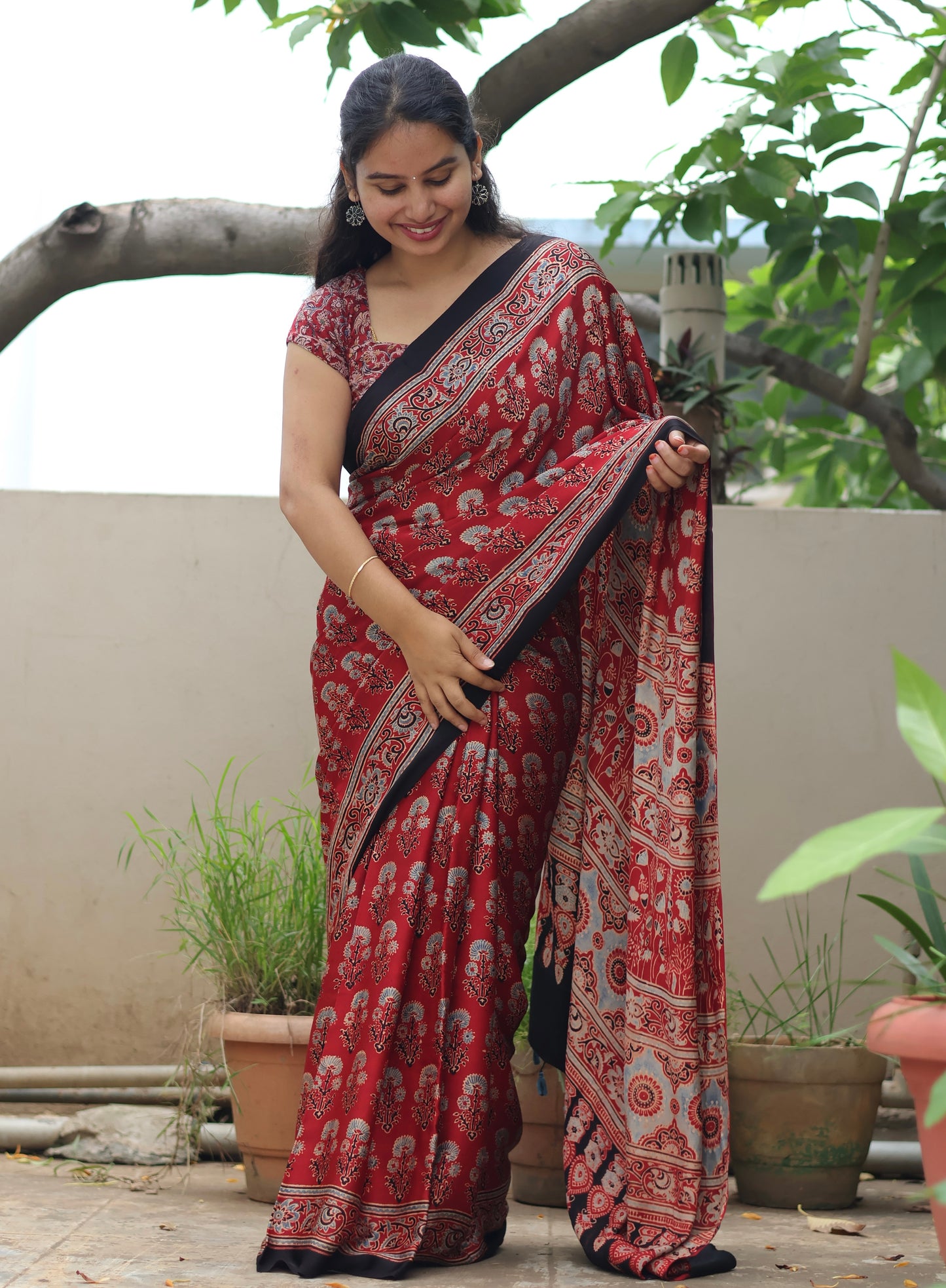 Ajrakh Modal Silk Saree