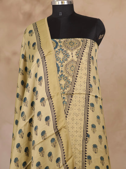Ajrakh Handblock Printed Modal Silk 2 Piece Suit Set | Looms & Tassels