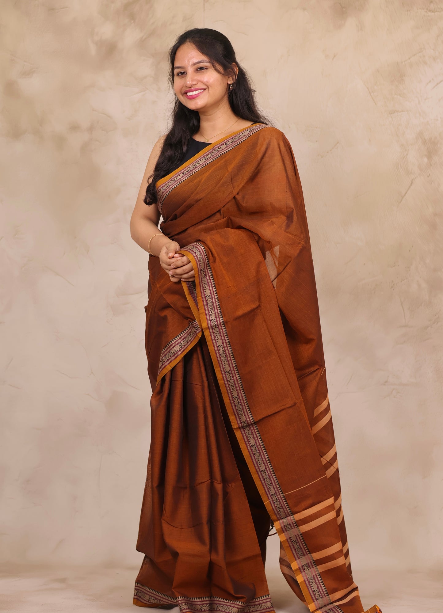 Mustard Narayanpet Cotton Saree | Looms & Tassels