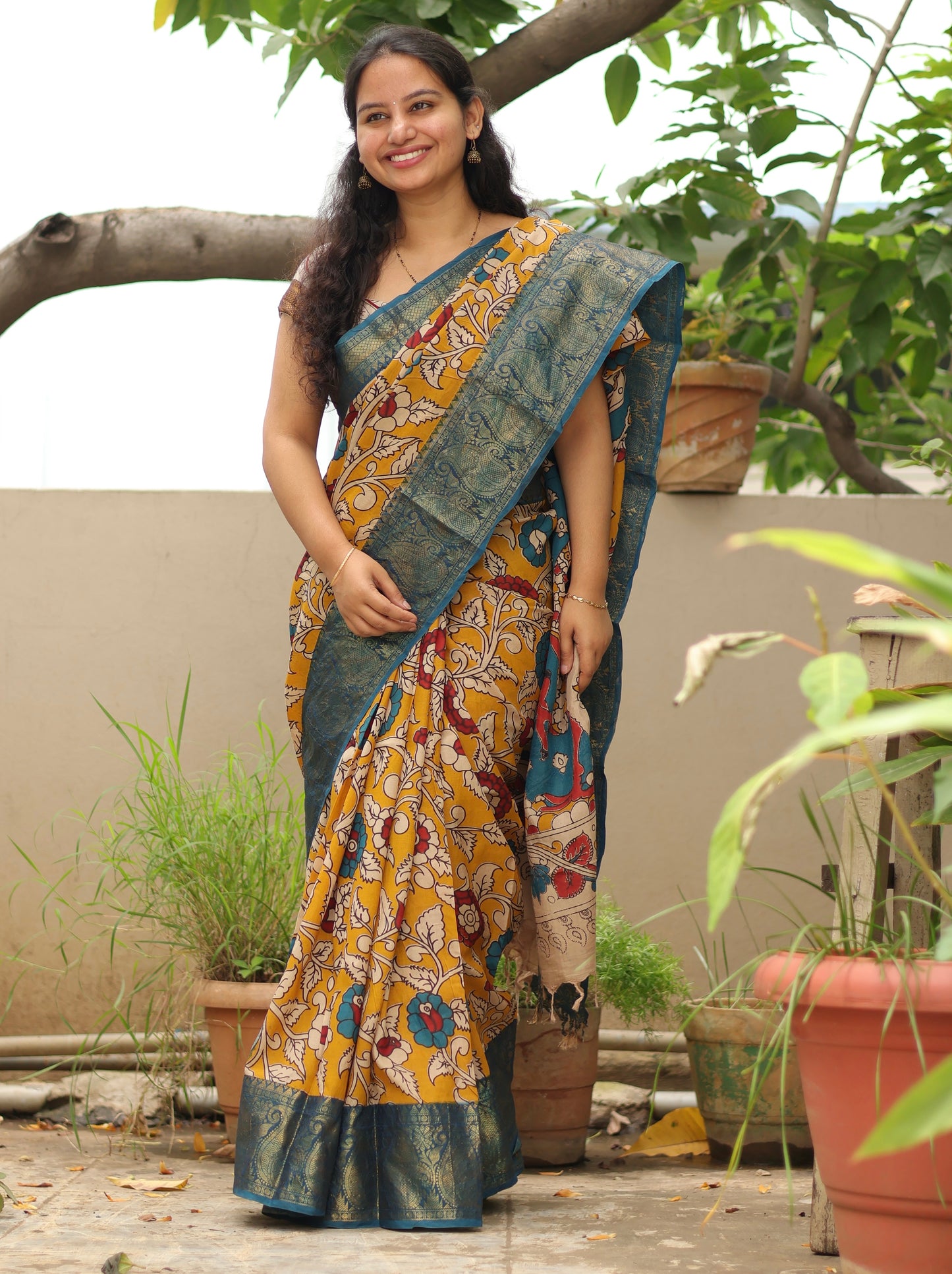 Kanchi border Kalamkari chennur silk saree