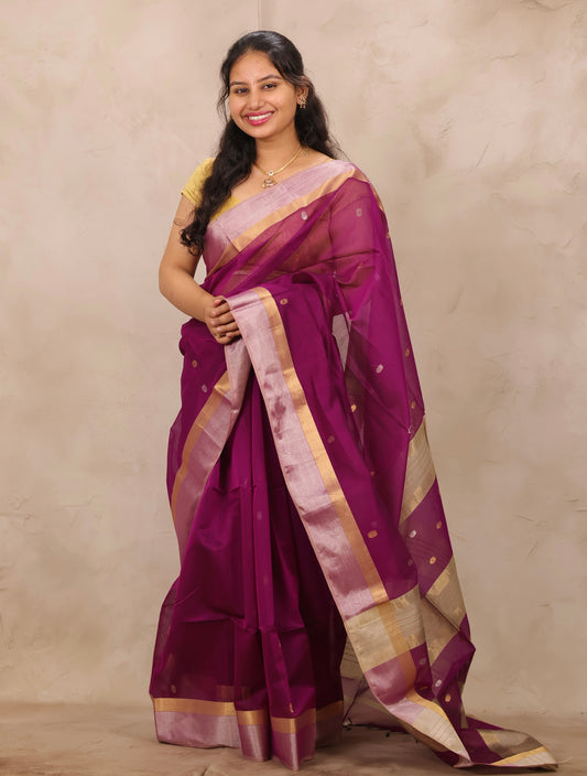 Magenta Handloom Maheswari Silk Cotton Sarees | Looms & Tassels