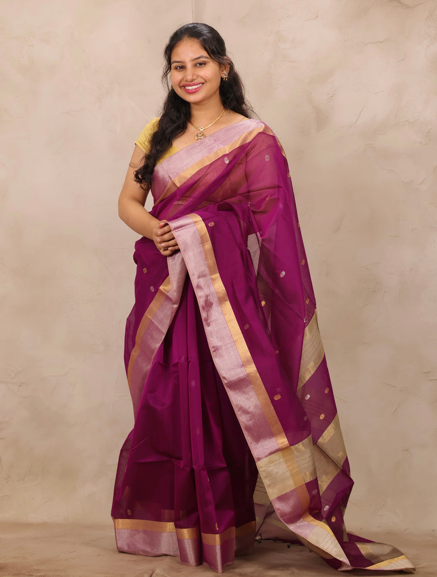 Magenta Handloom Maheswari Silk Cotton Sarees | Looms & Tassels