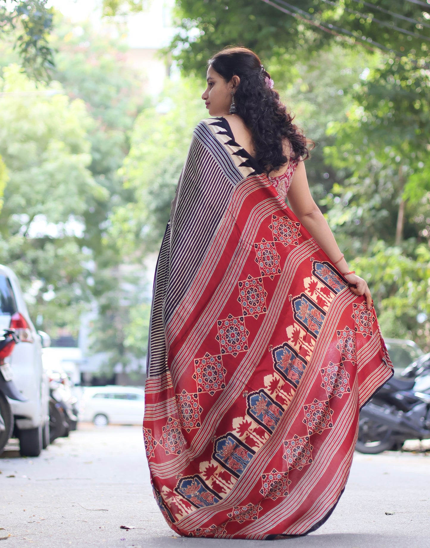 Ajrakh Modal Silk Saree