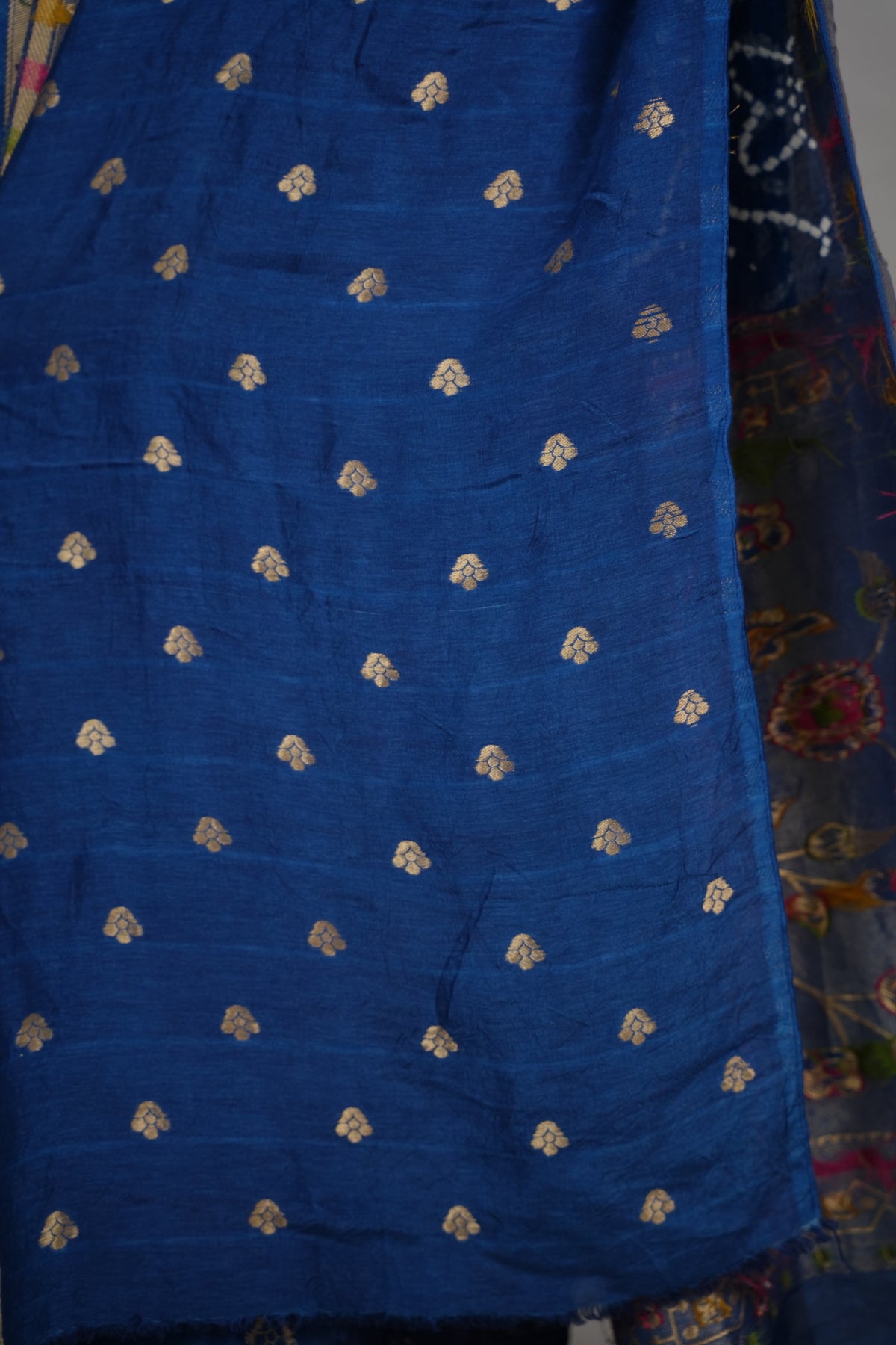 Blue Handcrafted  Pattern Bandhani Paithani Dola Silk Saree | Looms & Tassels