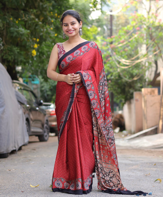 Ajrakh Modal Silk Saree
