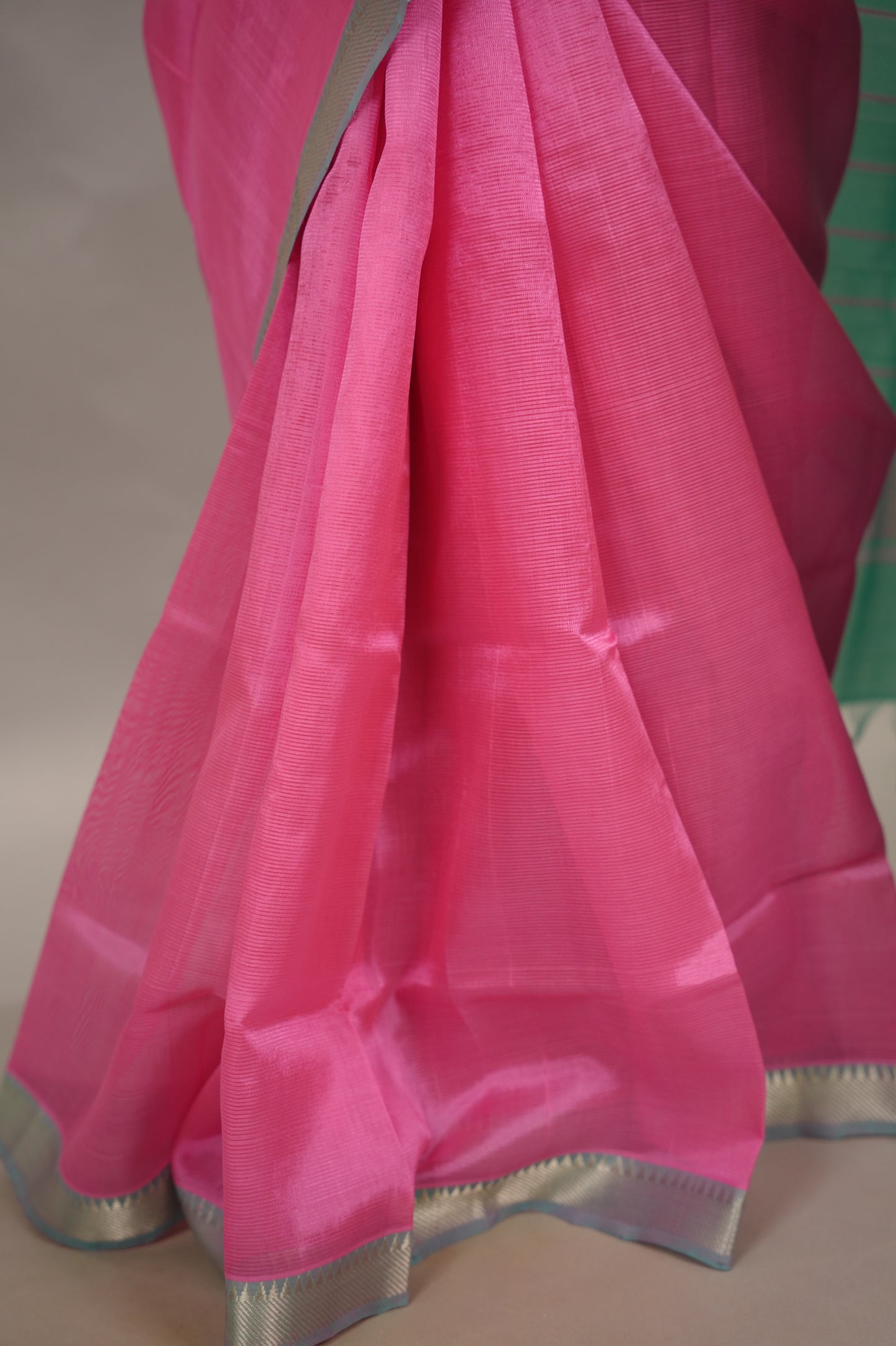 Baby Pink & Seagreen Handloom Mangalagiri Silk Saree| Looms & Tassels