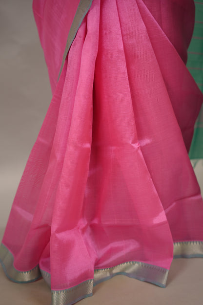 Baby Pink & Seagreen Handloom Mangalagiri Silk Saree| Looms & Tassels