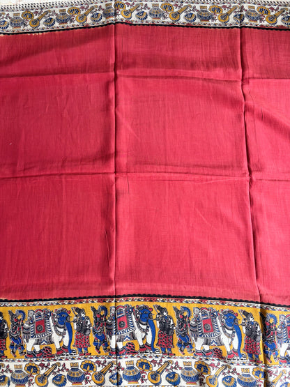 Red Kalamkari dyeing premium chennur silk saree