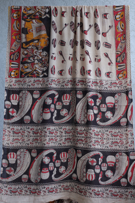 Cream Kalamkari Cotton Saree