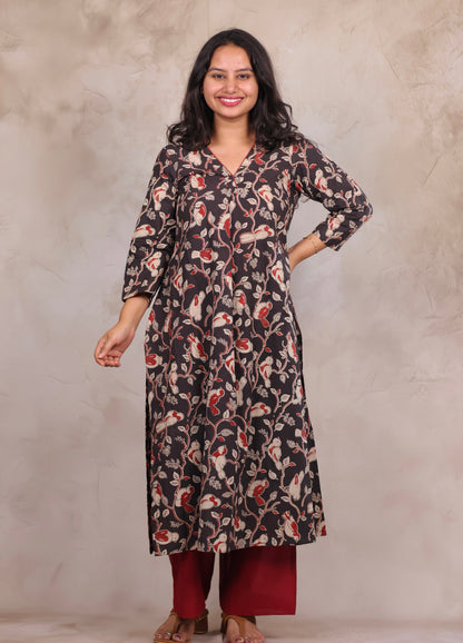 Black Pure Cotton Kalamkari Co-Ord Set | Looms & Tassels