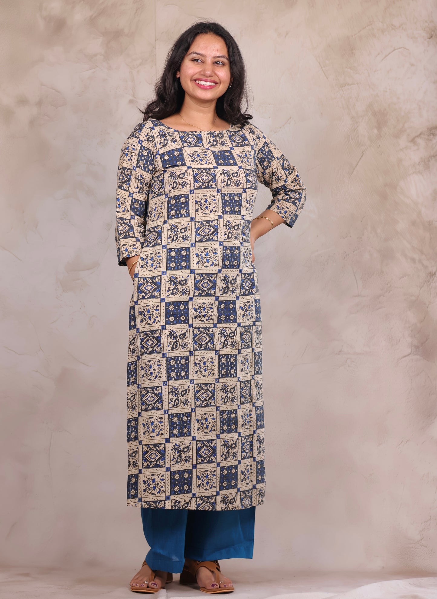 Blue Pure Cotton Kalamkari Co-Ord Set | Looms & Tassels