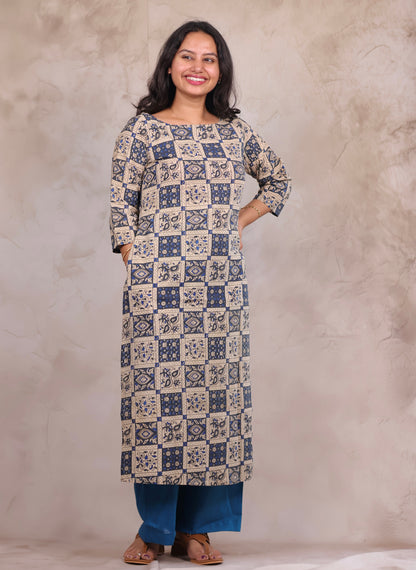 Blue Pure Cotton Kalamkari Co-Ord Set | Looms & Tassels