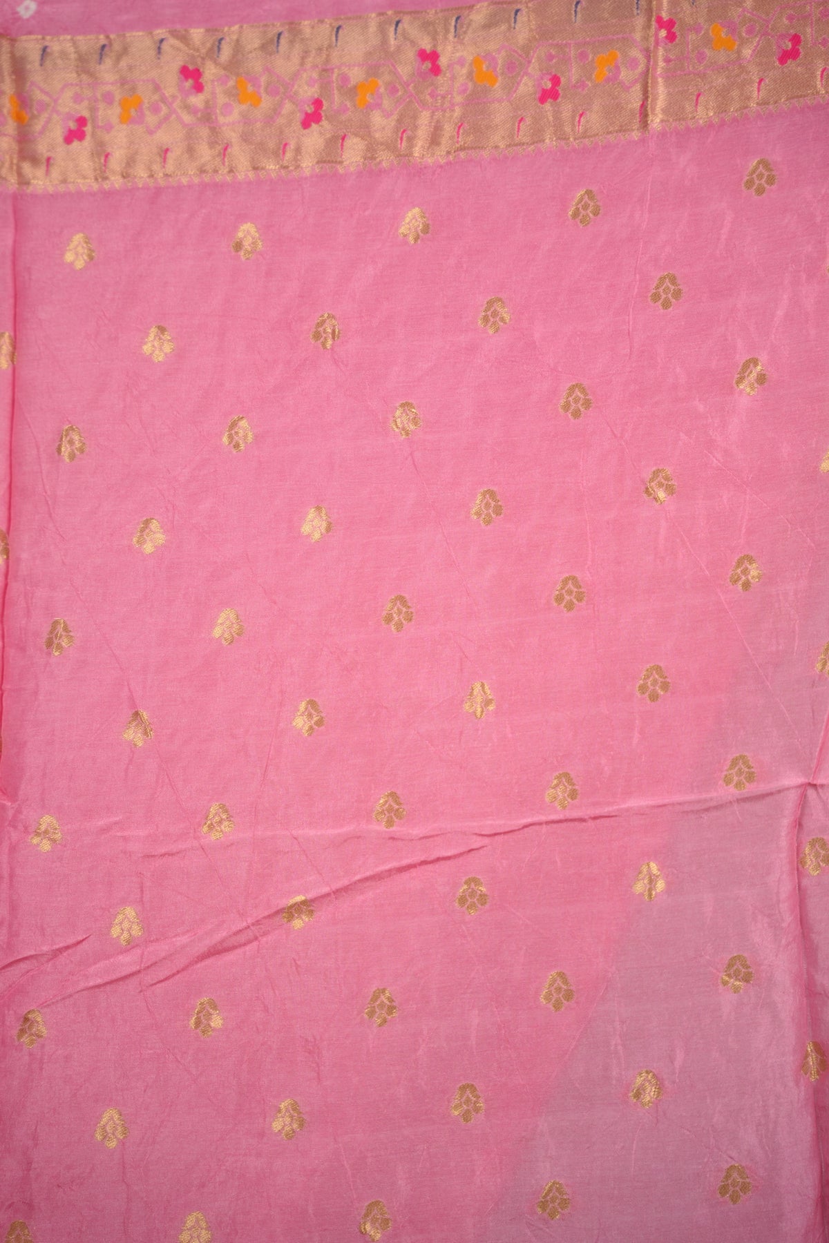 Pink Handcrafted Bandhani Paithani Dola Silk Saree | Looms & Tassels