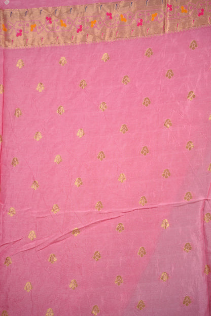 Pink Handcrafted Bandhani Paithani Dola Silk Saree | Looms & Tassels